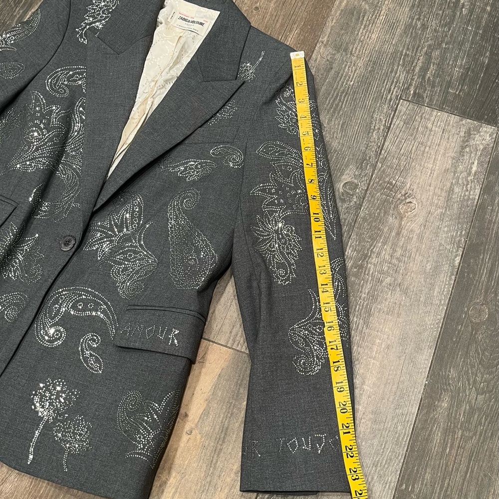 Zadig & Voltaire Women's Size 36 Grey Venus Paisley-embellished Blazer $798 - Picture 9 of 16